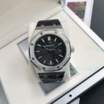 Replica AP Royal Oak 15500 8215 Black Dial Watch 41MM Black Leather Strap 